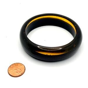 Vintage 80s Black Amber Lucite Two Tone Chunky Bangle Bracelet